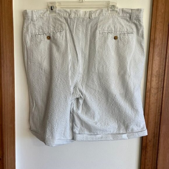 ORVIS Seersucker Cuffed Flat Front Shorts Blue & White Stripe - Picture 7 of 15